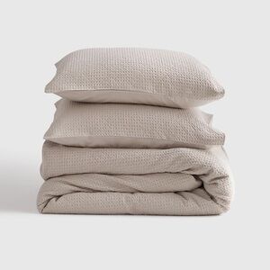 NWOT QUINCE Organic Luxe Honeycomb Duvet Cover Set King/Cal King Sand 3969